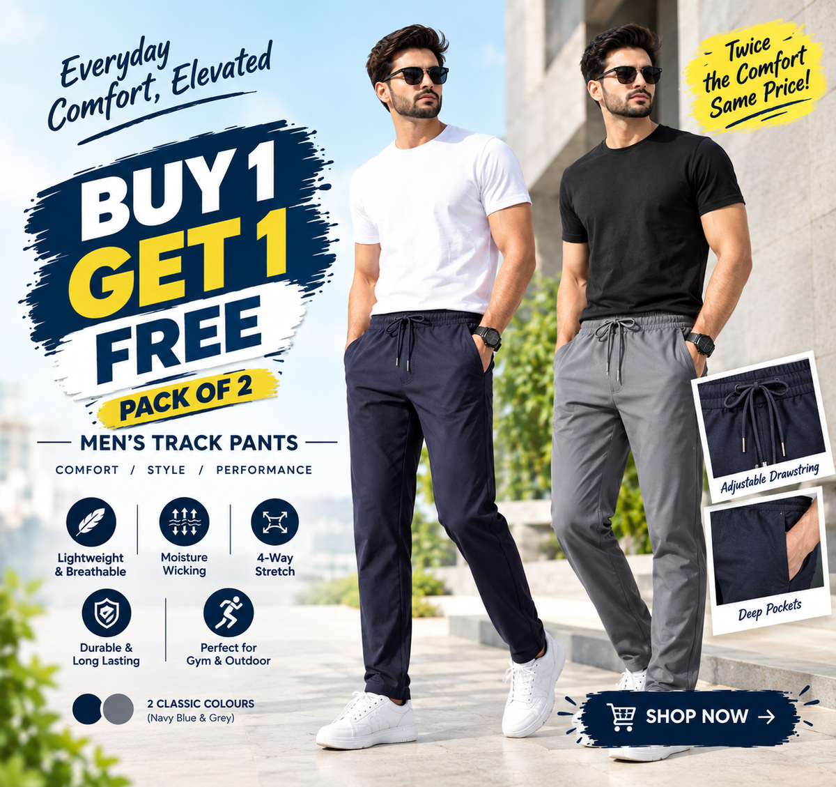 Men’s Track Pants Pack of 2 + Buy 1 Get 1 FREE